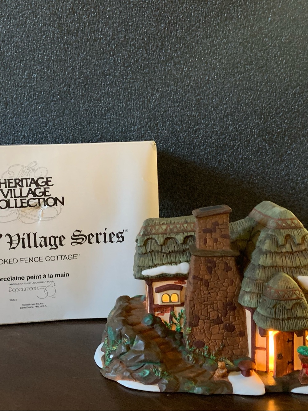 Department 56 brown and green Smoked Fence Cottage Village Series